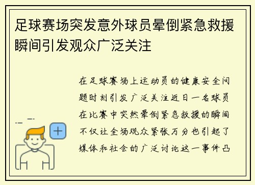 足球赛场突发意外球员晕倒紧急救援瞬间引发观众广泛关注