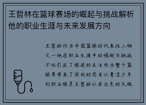 王哲林在篮球赛场的崛起与挑战解析他的职业生涯与未来发展方向